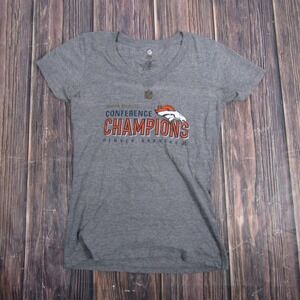 Denver Broncos Shirt Womens Medium Gray NFL Football Conference Champions V Neck